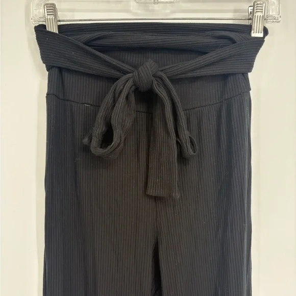 Reformation Kassia Black Tie Waist Ribbed Pants - Picture 4 of 11